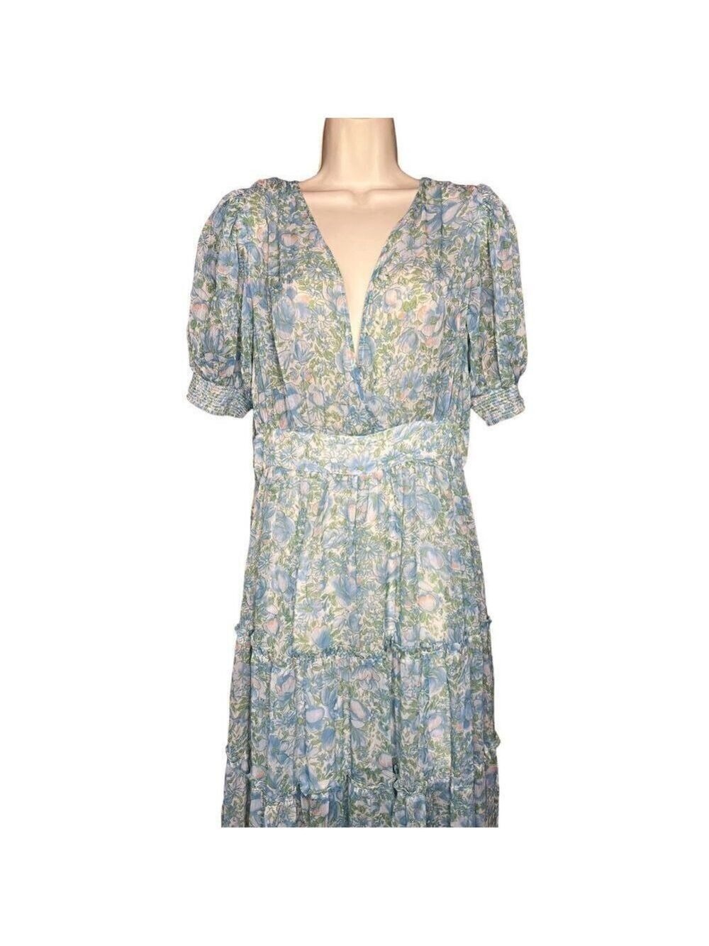 BYTIMO Blue Floral Tiered Chiffon Maxi DRESS -  NWT Size Medium - Picture 6 of 12